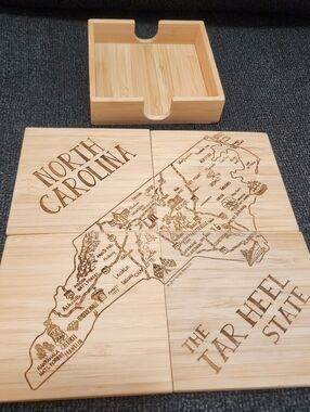 Totally Bamboo North Carolina 4 PC Puzzle Coaster Set, Tar Heel State